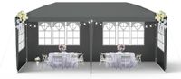 QEENTOE Pavillon de jardin 3x6 mètres, couleur anthracite, tente imperméable en polyéthylène avec 6 parois, porte zippée, tente de réception pour fêtes de jardin