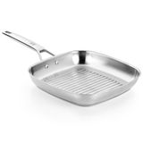 BRA Signature Grillpan met geribbelde bodem, 24 cm, roestvrij staal, zonder antiaanbaklaag, met ergonomische steel, geschikt voor alle soorten fornuizen