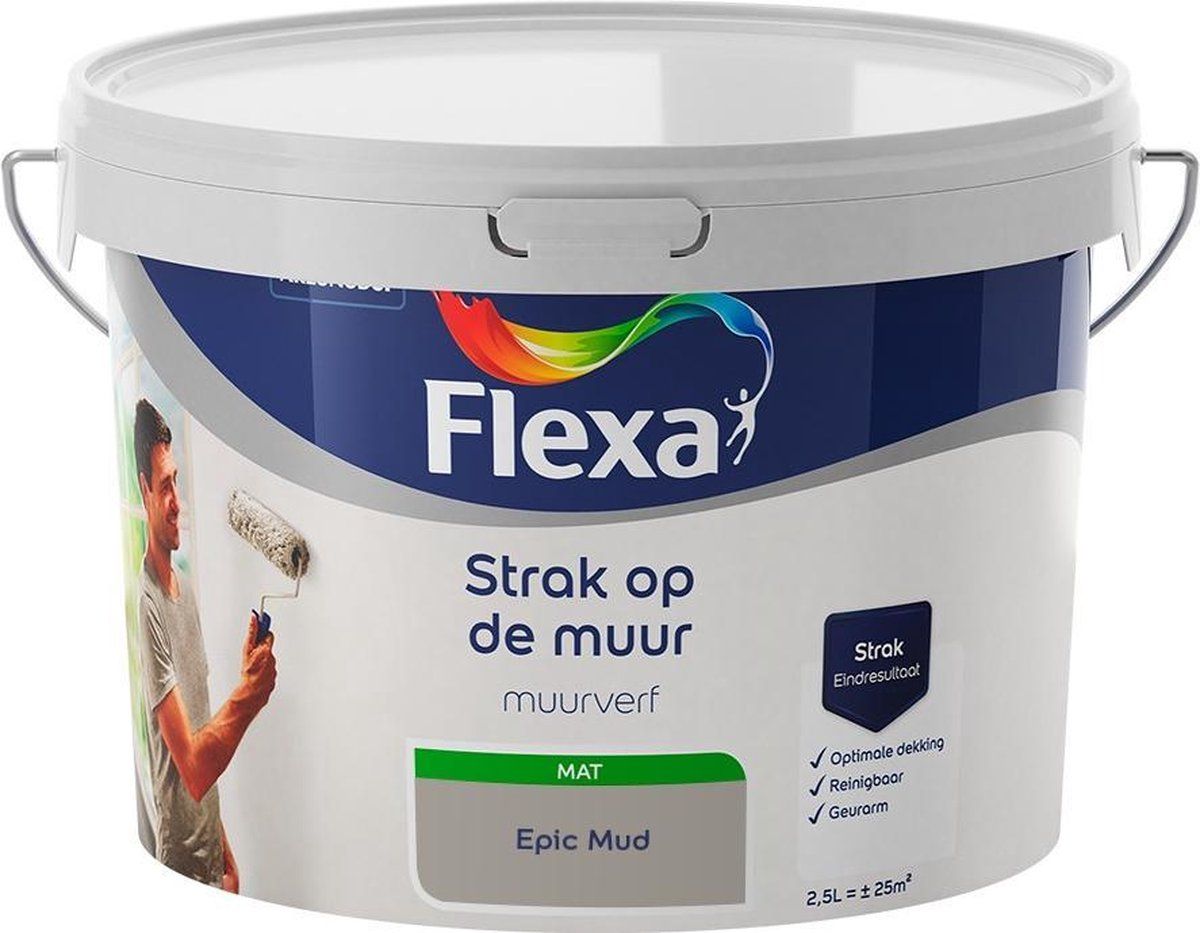 FLEXA Strak op de muur Muurverf - Epic Mud - 2,5 liter