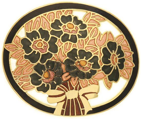 Behave® Broche bloem ovaal bloemen boeket bruin zwart emaille 5 cm