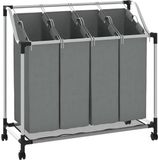 vidaXL Wasmand met wielen 4 vakken grijs