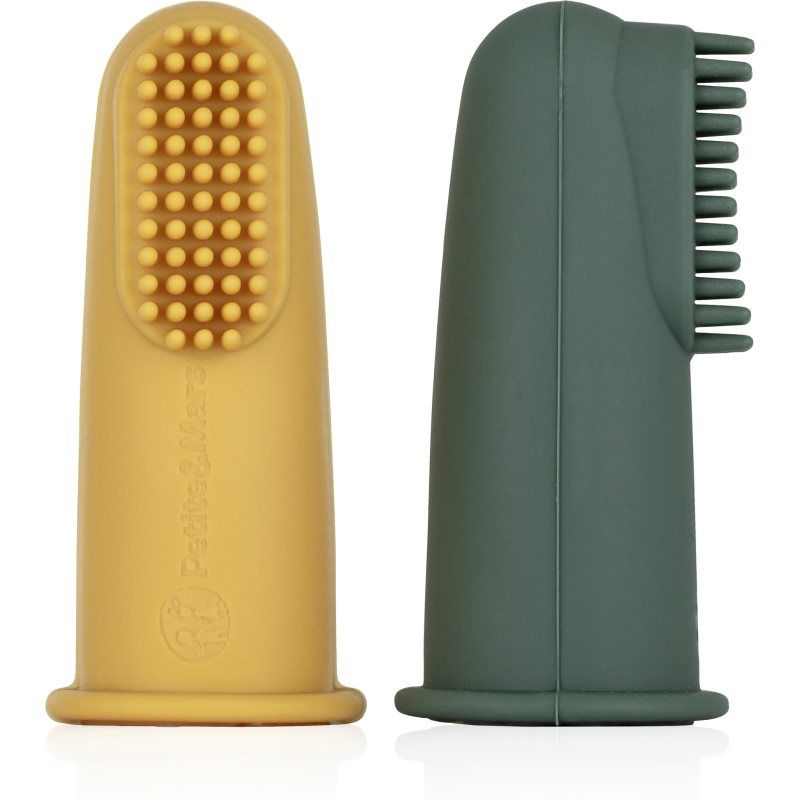Petite&Mars, Handtandenborstel, Finger Toothbrush Ochre & Green 0 Months 2 Pieces (2x)