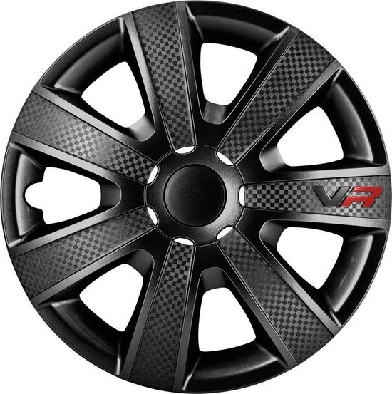 AutoStyle 4-Delige Wieldoppenset VR 14-inch Zwart/carbon-look/logo