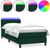 vidaXL Boxspringbed met matras en LED-verlichting, donkergroen, 80x220 cm, fluweel