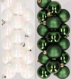Decoris Kaemingk B.V. 32x Kunststof Kerstballen Mix Parelmoer Wit & Donkergroen 4 cm