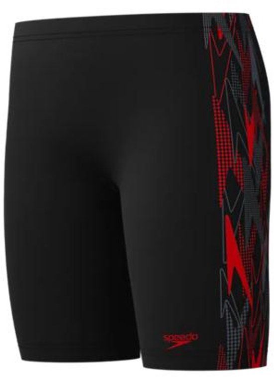 Speedo Placement Jammer Jongens - Vormvaste Zwembroek Jongens - Zwemshort Jongens met Stretch - Sportzwembroek Kids met Trekkoord - Zwart/Rood - Maat 140