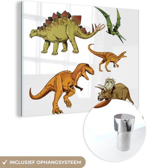 MuchoWow® Glass Painting 120x90 cm - Acrylic Glass Painting - Dinosaur - Drawing - Children - Boys - Photo on Glass - Paintings