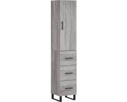 vidaXL Hoge kast 34,5x34x180 cm bewerkt hout grijs sonoma eikenkleurig