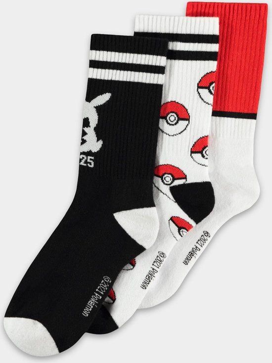 Pokémon Sokken Set - 3 paar - Pikachu & Pokéballs - Maat 39/42