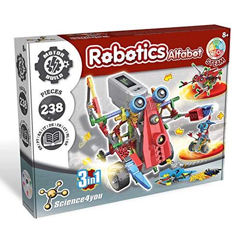 Science 4 You - Robotica alfabot, een bouwpakket met 238 stuks - robot zelf bouwen met deze elektronische bouwdoos, maak 3 robots in 1 speelgoed, educatief spel en experiment voor kinderen vanaf 8 jaar