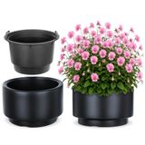 KADAX Bloempot met binnenpot, plastic sierpot vorstbestendig voor bloemen en planten, staand antraciet 29,5x19cm