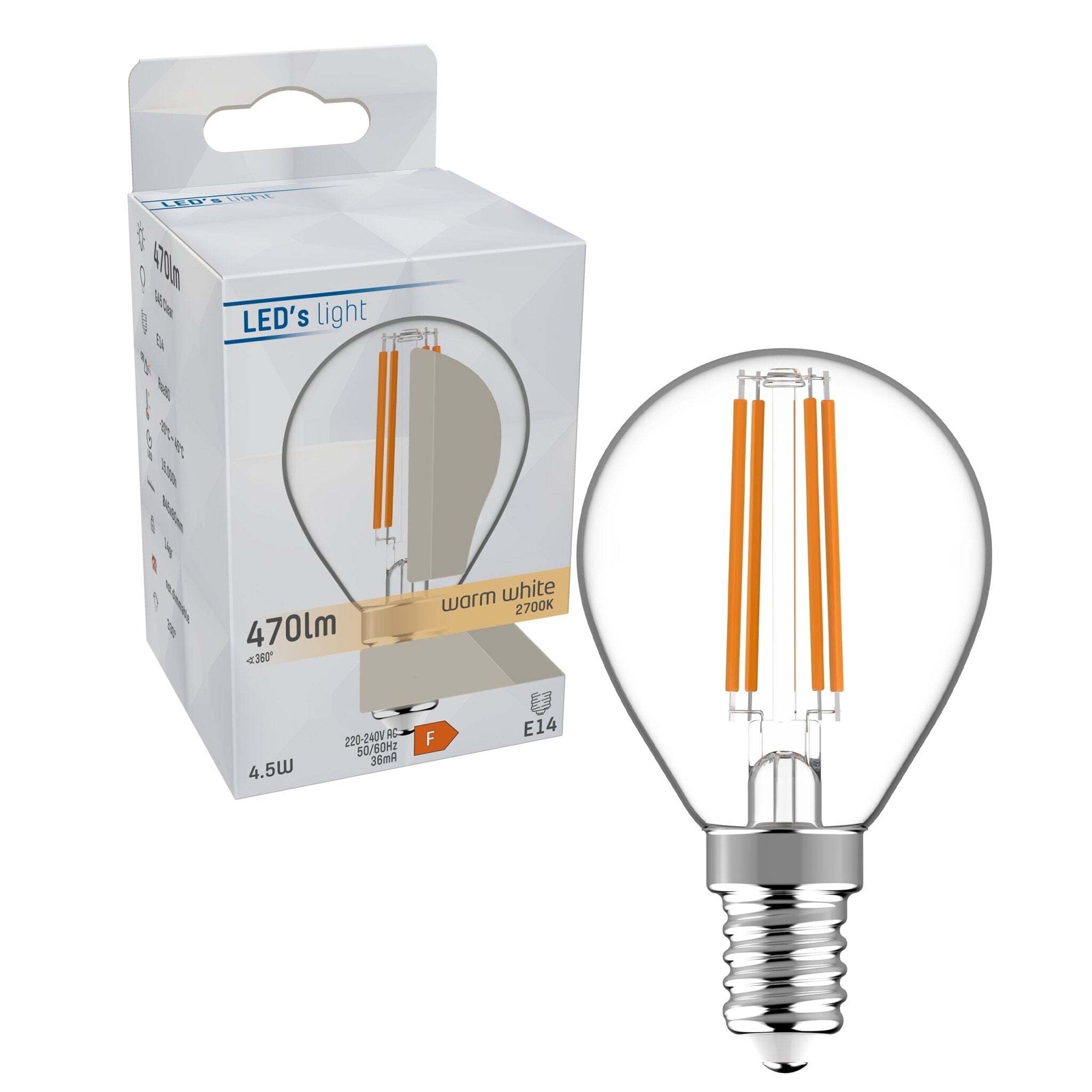 LED.nl LED Lamp E14 - Helder glas - Warm wit licht - 470 lm