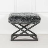 Atelier Del Sofa Stijlvolle poef met metalen frame, 50 x 42 x 40 cm, zwart en grijs, 100% polyester babygezicht, perfect voor moderne woonkamers en gezellige ruimtes