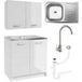 Cuisine Blanche Laquée Brillante Ensemble De Meubles De Cuisine Avec Évier - 80 cm - Robinet Chromé Haut De Gamme - Meuble Bas De Cuisine