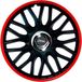 4-Delige J-Tec 4-Delige Wieldoppenset Orden R 14-inch zwart/rood + chroom ring
