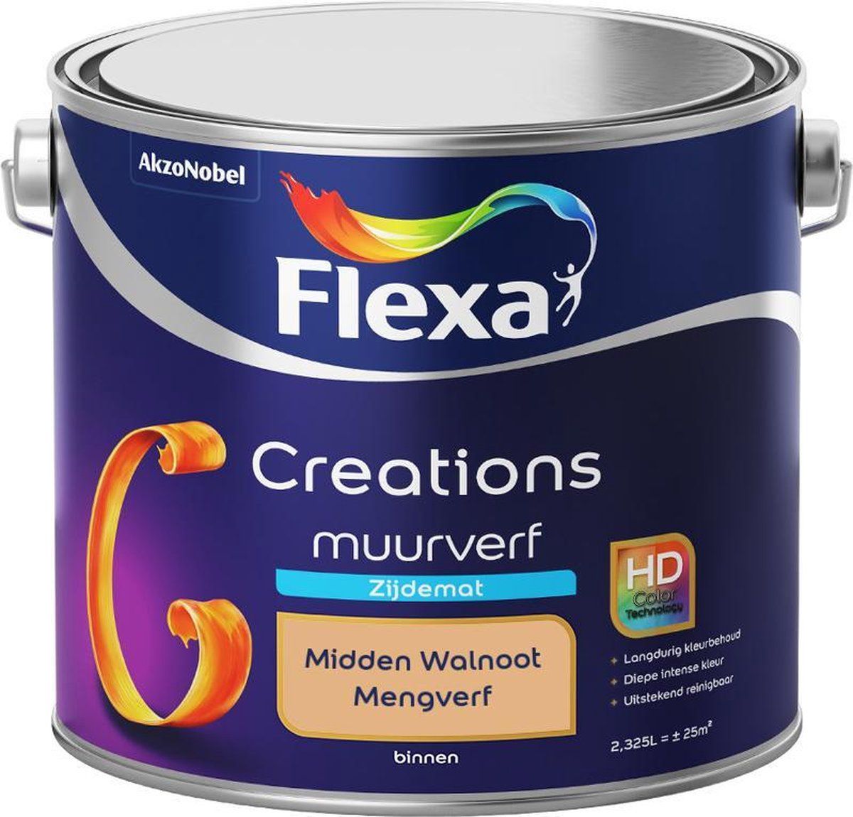 FLEXA Creations - Muurverf Zijde Mat - Midden Walnoot - 2,5 liter