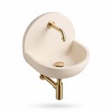 Saniclass Fuente fonteinset – halfrond – 46.5x35x43.2 cm – solid surface crème – geborsteld gouden kraan