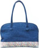 KnitPro Bloom Schoudertas Blauw Gebloemd Canvas/Linnen/Imitatiesuède 40x14x26cm