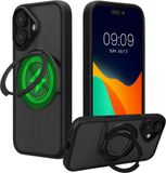 kalibri Beschermhoes met ringhouder vppr Apple iPhone 16 - Kickstand 360° harde hoes compatibel met MagSafe - zwart / transparant