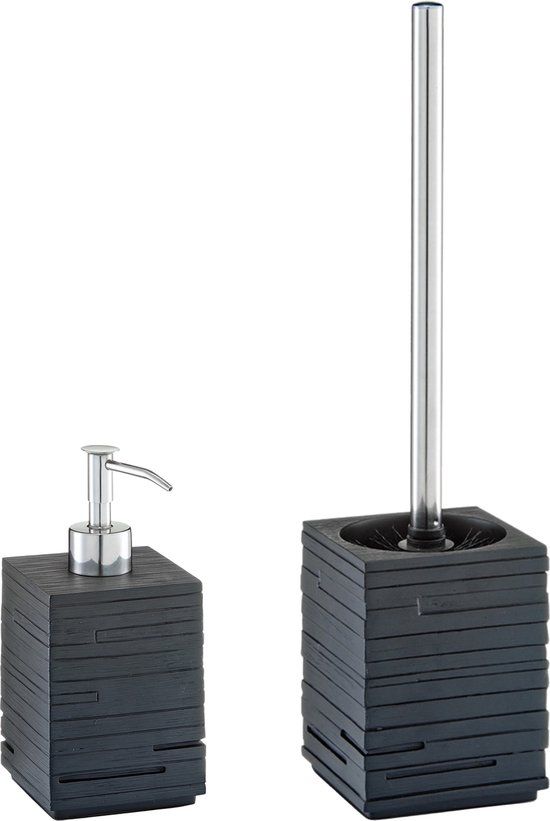 ZELLER WC/toiletborstel in houder - zeeppompje - kunststeen - zwart