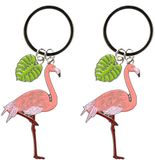 Nature Planet Aps 6x stuks metalen flamingo sleutelhanger 5 cm - Dieren cadeau artikelen - Vogels