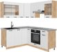 Vicco Hoekkeuken Fame-Line, Wit Landhuis/Goudkleurig Eiken, 190 x 160 cm, WB Marmer