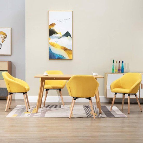 vidaXL Eetkamerstoelen 4 stuks stof geel
