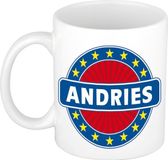 Bellatio Decorations - Andries voornaam - koffiemok - beker - wit/blauw - 300 ml