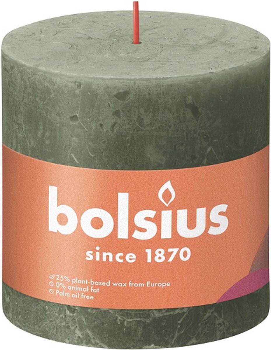 Bolsius 3 stuks olijfgroen rustiek stompkaarsen 100/100 (62 uur) Eco Shine Fresh Olive