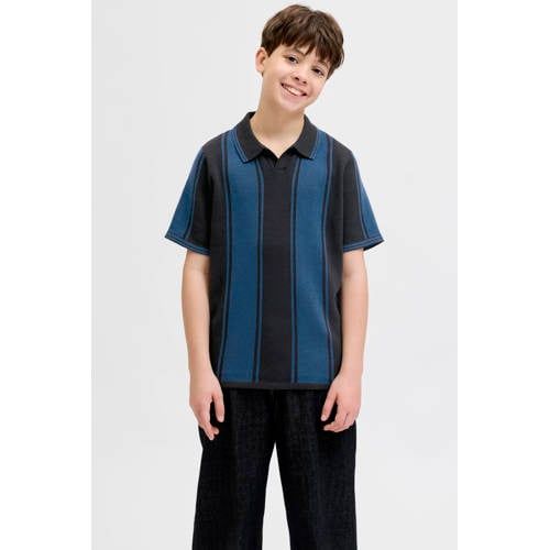 JACK & JONES JUNIOR gestreepte polo blauw gebreid