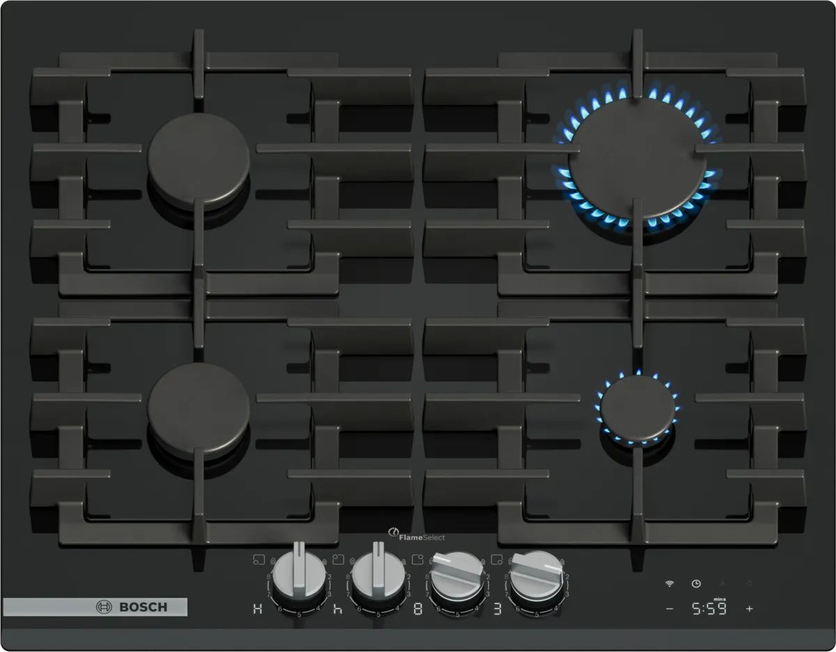 Bosch PRP6A6H40 - 60 cm Gas Cooktop - Black Glass - 4 Burners