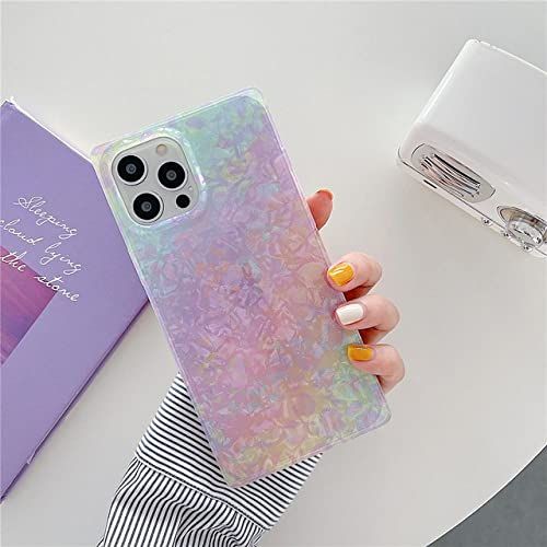 MXBXLG Panda MXBXLG Zachte Siliconen Telefoon Case voor iPhone 12 Pro 11 Pro Max X XS XR 7 8 Plus Vierkant Ontwerp Gradiënt Luipaard Droom Shell patroon Cover