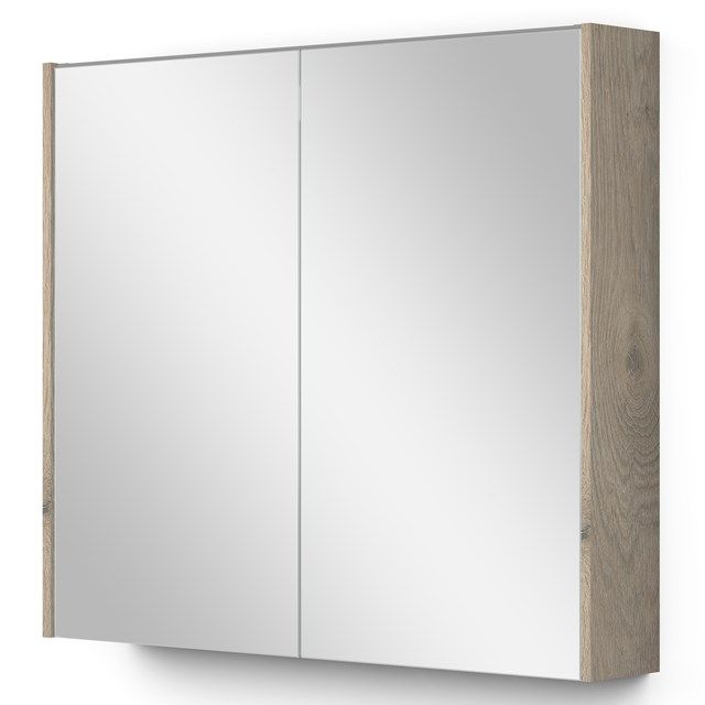 Maxaro Modulo Spiegelkast - 80x70cm - Lichtgrijs Eiken