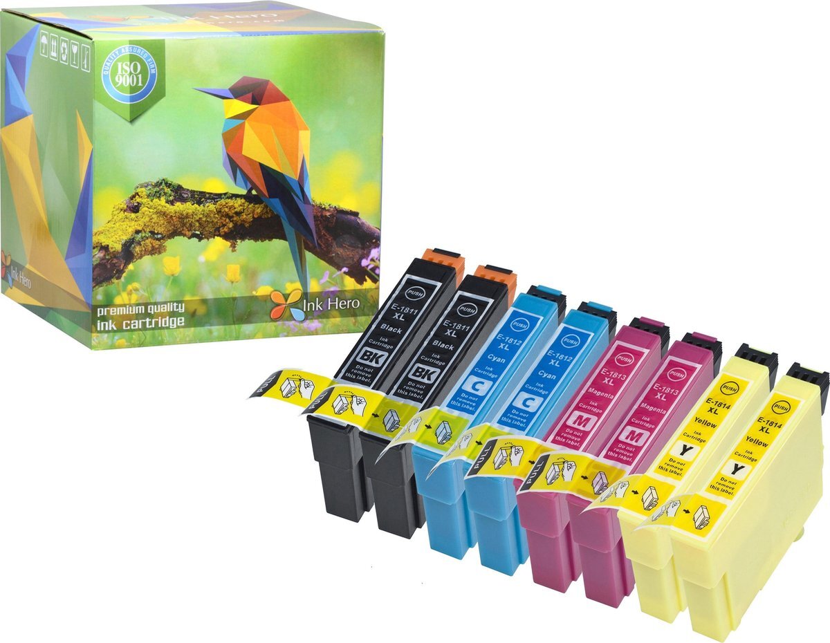 Ink Hero - 8 Pack - Inktcartridge / Alternatief voor de Epson 18 18XL Expression Home XP-425 XP-102 XP-202 XP-205 XP-212 XP-215 XP-225 XP-300 XP-302 XP-305 XP-312 XP-315 XP-322 XP-325 XP-402 XP-405 XP-405WH XP-412 XP-415 XP-422 XP-425 M