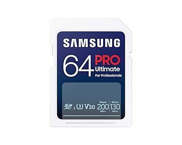 Samsung PRO Ultimate 64GB SDXC UHS-I Memory Card - 200MB/s Read, 130MB/s Write