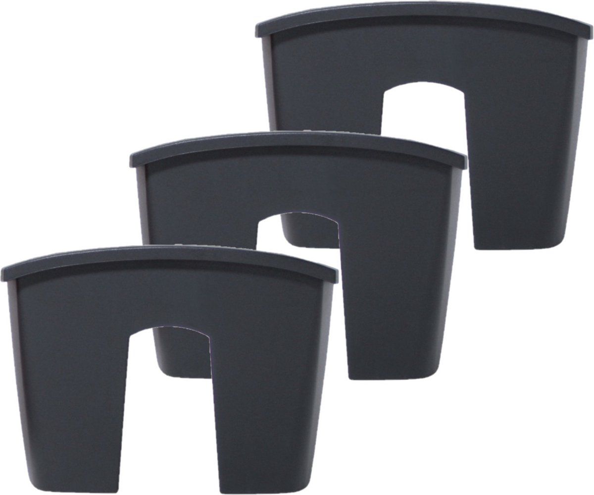 Prosperplast 3x stuks balkon railing opzet plantenbakken/bloembakken kunststof 24 x 28 x 20 cm antraciet grijs kleur voor buiten
