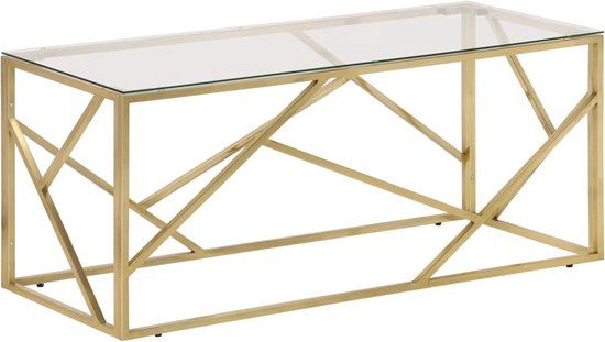 vidaXL Salontafel roestvrijstaal en gehard glas goudkleurig