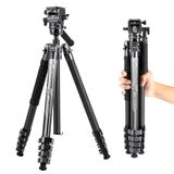 Fotopro X-Airfly Videocamerastatief met vloeistofkop, panorama-kogelkop, 1,3 kg, uitbreidbaar, draagbaar, compact, koolstofvezelstatief voor DSLR-camera, 15 kg, grijs