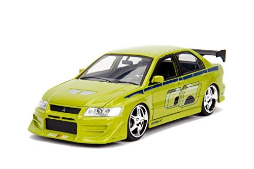 Jada Toys Fast & Furious Brian's 2002 Mitsubishi Lancer EVO VII, Die-cast, openende deuren, kofferbak & motorkap, schaal 1:24, groen/geel, vanaf 8 jaar