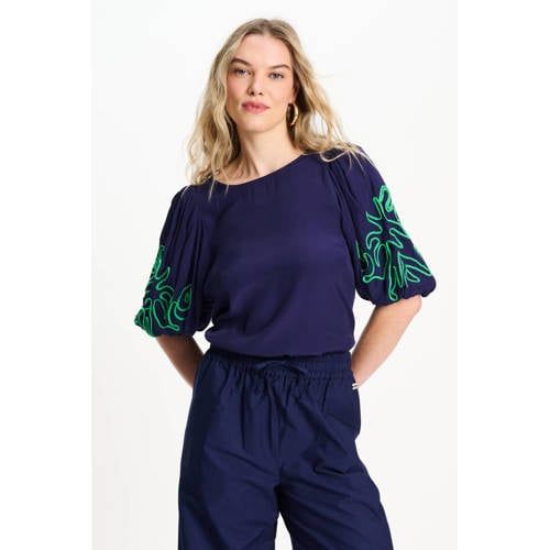POM Amsterdam gebloemde top donkerblauw