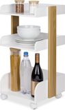 Bomoe Bosse – FSC® Houten Keukentrolley op 4 Vastzetbare Wielen & 3 Etages – Serveerwagen 32x35x69cm Wit & Eik voor Badkamer Kantoor