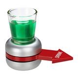 Relaxdays drinkspel flesje draaien, met 2 cl shotglaasje, rood pijltje, leuk feestspel, drankspel spin the bottle, grijs