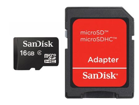 SanDisk 16GB MicroSDHC geheugenkaart + SD adapter - Class 4