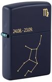 Zippo Stormaansteker, Zodiac Virgo, mat-marineblauw, lasergravure, navulbaar, herbruikbaar, windbestendig design, cadeaudoos, gemaakt in de VS