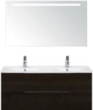 BES LED Seville Badmeubelset 120 cm - 2 Laden Black Oak Edge - Wastafel Enjoy Dubbel met Sence Spiegel