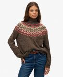 Superdry Fairisle trui met hoge hals Dames army dark brown multi