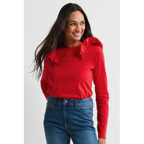 Anytime lonsleeve met ruches rood