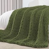 Carriediosa Grof gebreide deken 152 x 203 cm Twin, 100% handgemaakte grote chenille-lus garen zachte pluizige plaids voor bank slaapbank, grote gehaakte gezellige zware dikke kabel geweven deken