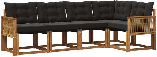 vidaXL Hoek loungeset 5-delig Acacia hout Naturel en zwart