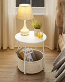 VASAGLE Ronde bijzettafel met stoffen mand - Wit en beige - Diameter 45 cm